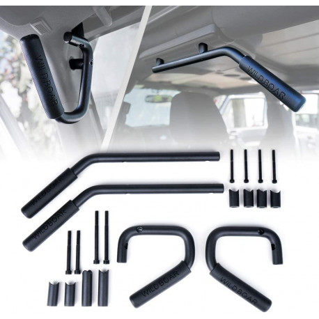 Black Aluminum Front & Rear Steel Grab Bar Handle Kit for 2007