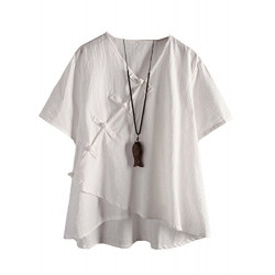 Women's Linen Retro Chinese Frog Button Tops Blouse