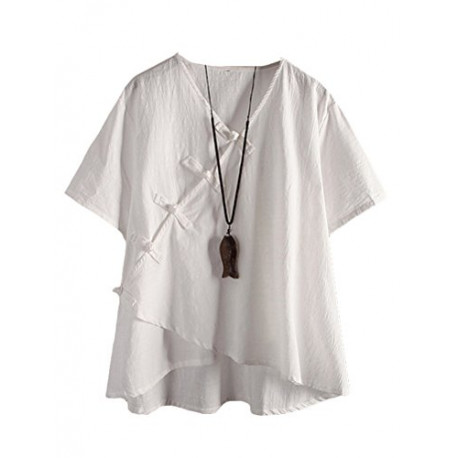 Women's Linen Retro Chinese Frog Button Tops Blouse