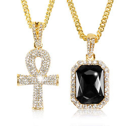Men Women 18K Gold Plated CZ Fully Iced Out Ruby Egyptian