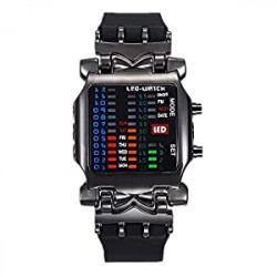 Men Cool Digital Watch Binary Time LED Display Waterproof