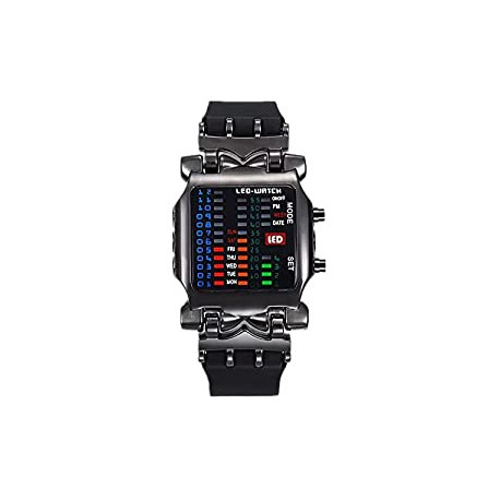 Men Cool Digital Watch Binary Time LED Display Waterproof