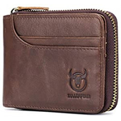Mens Leather Zipper Wallet RFID
