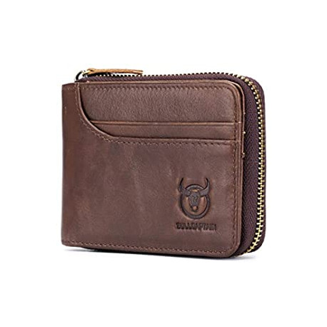 Mens Leather Zipper Wallet RFID