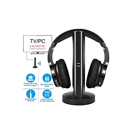 Wireless TV Headphones with 2.4G Digital RF Transmitter