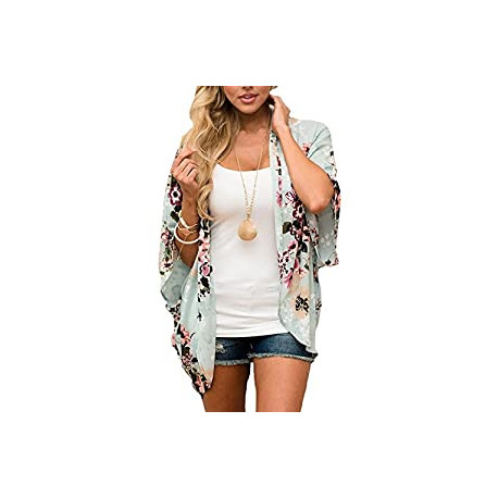 Women Floral Print Lightweight Chiffon Kimono