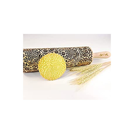 pattern Embossed Rolling Pin. Engraved Dough Roller