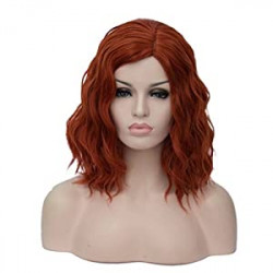 14" Women Short Orange Red Kinky Straight Cosplay Synthetic