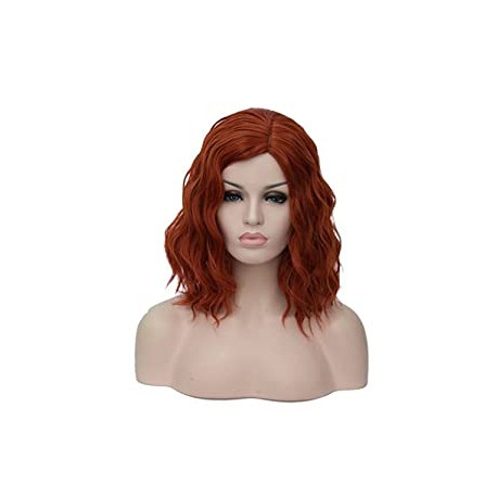 14" Women Short Orange Red Kinky Straight Cosplay Synthetic