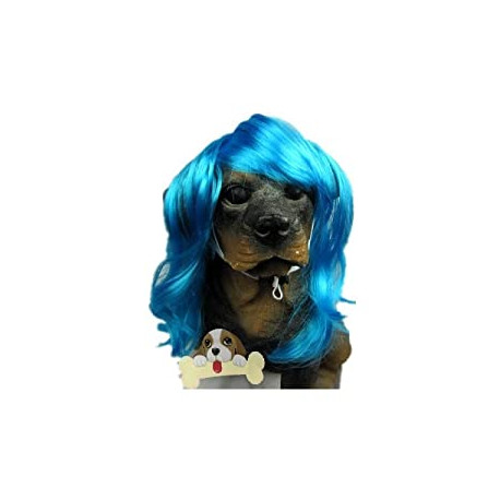Blue Wavy Syethetic Hair Pet Dog Cat Wigs-Gift