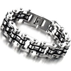 Masculine Mens Bike Chain Bracelet of Stainless Steel Two-Tone Polished