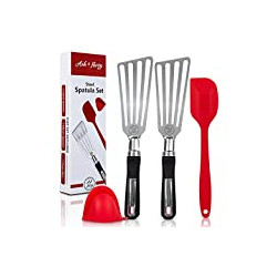 Flexible Thin Blade for Flipping, Frying & Grilling - 2 Metal Spatulas & Bonus Silicon Oven Mitt