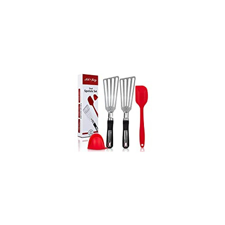 Flexible Thin Blade for Flipping, Frying & Grilling - 2 Metal Spatulas & Bonus Silicon Oven Mitt