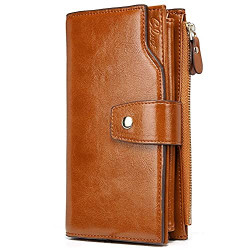 Oil Wax Leather Wallets for Women Large
