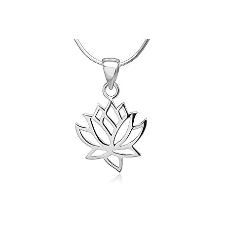 925 Sterling Silver Open Woman Lotus Flower Pendant Necklace Italian Silver Chain 18 inches