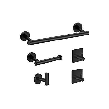 5-Pieces Matte Black Bathroom Hardware Set SUS304 Stainless Steel Round Wall Mounted