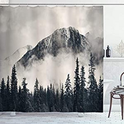 Bathroom Decor Set with Hooks, 69" W x 70" L, Black White