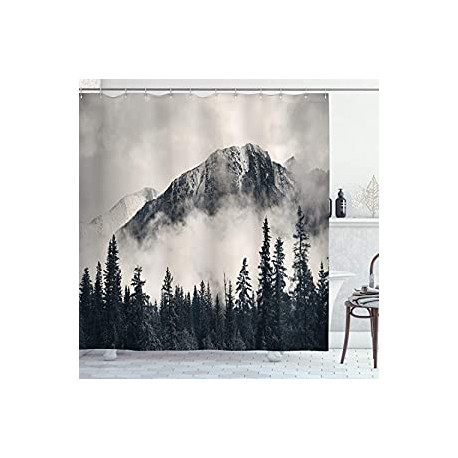 Bathroom Decor Set with Hooks, 69" W x 70" L, Black White