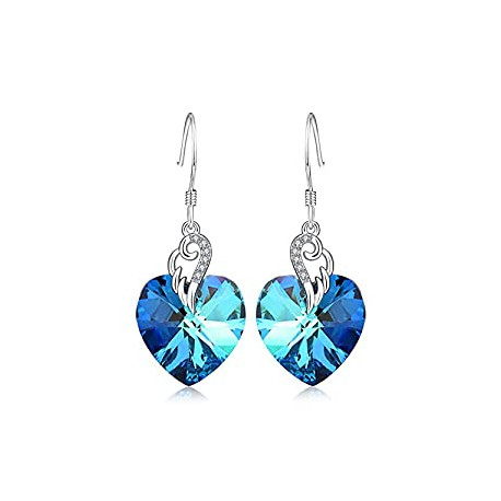 Sterling Silver Love Heart Dangle Drop Earrings