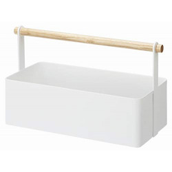 Pack 2 of  Home Tool Box Storage Basket-Wood Handle Organizer, Large, White