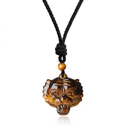 Obsidian Tiger Eye Stone Tiger Pendant Necklace