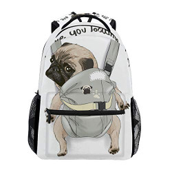 Pug Dog Print Puppy Funny Quote Large Backpack