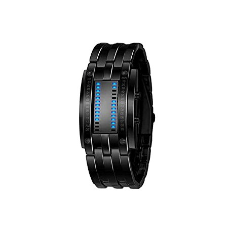 Classic Mens Binary Square Blue LED Digital Waterproof Watch Black Plated Wrist Watches