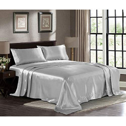 Satin Sheets King [4-Piece, Grey] Hotel Luxury Silky Bed Sheets