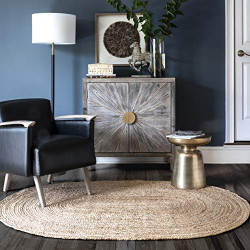 Hand Woven Farmhouse Jute Area Rug, 4' x 6' Oval, Natural