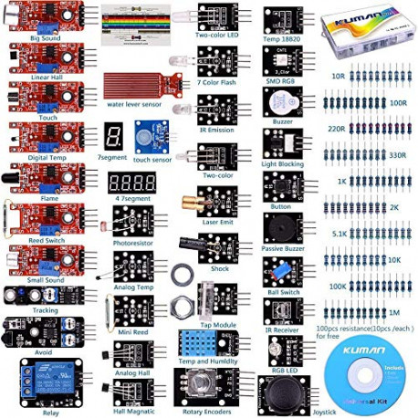 Compatible For Arduino Raspberry pi Sensor kit, 37 in 1 Robot Projects Starter Kits