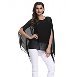 Women's Baggy Solid Sheer Chiffon Caftan Poncho