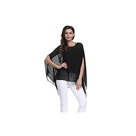 Women's Baggy Solid Sheer Chiffon Caftan Poncho