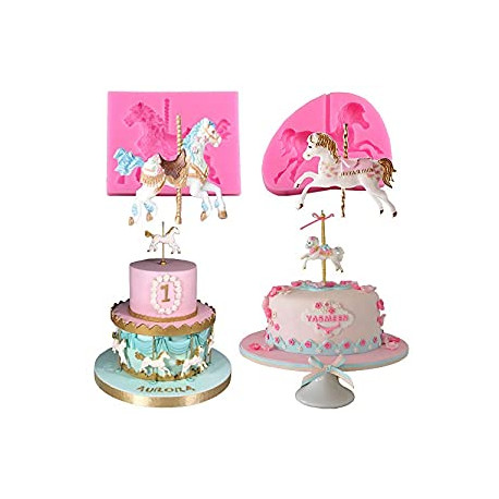 2Pcs/Set Carousel Horse Silicone Cake Fondant Molds