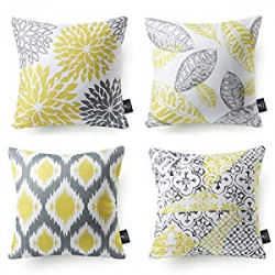 Set of 4 New Living Series Yellow and Grey Decorative Throw Pillow Case Cushion Cover 18 x 18 inches 45 x 45 cm
