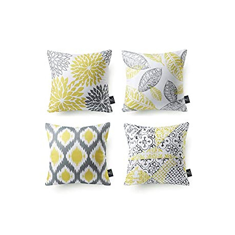 Set of 4 New Living Series Yellow and Grey Decorative Throw Pillow Case Cushion Cover 18 x 18 inches 45 x 45 cm