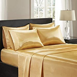 Premium 16" Deep Pocket, All Around Elastic - Year-Round Bedding, Queen, Gold, 6 Piece