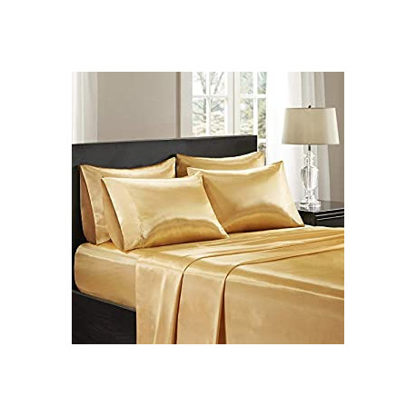 Premium 16" Deep Pocket, All Around Elastic - Year-Round Bedding, Queen, Gold, 6 Piece