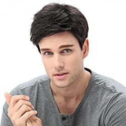 Men Short Black Wigs Male Guy Layered Wavy Halloween Cosplay