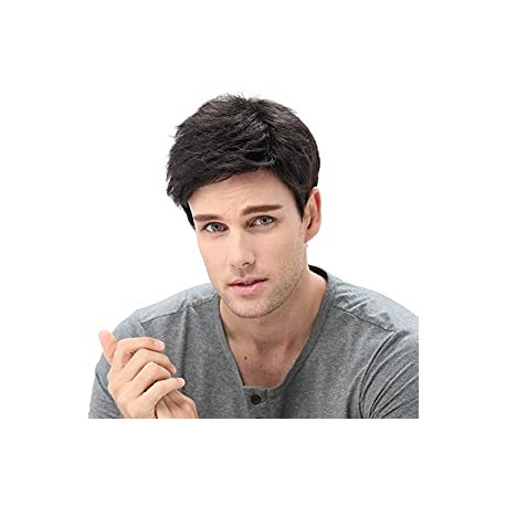 Men Short Black Wigs Male Guy Layered Wavy Halloween Cosplay