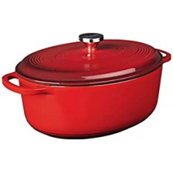 Lodge EC7OD43 Enameled Cast Iron Oval Dutch Oven, 7-Quart, Red