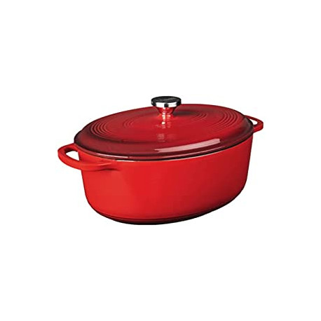 Lodge EC7OD43 Enameled Cast Iron Oval Dutch Oven, 7-Quart, Red
