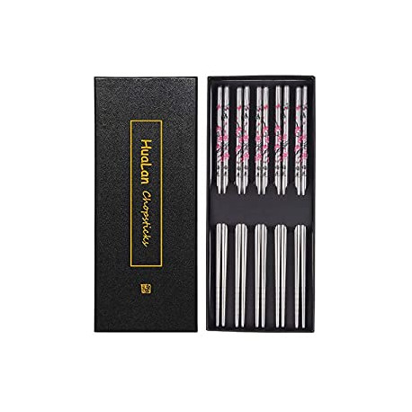 Reusable Non-slip Design Chop Sticks, 5 Pairs Gift Set,Plum