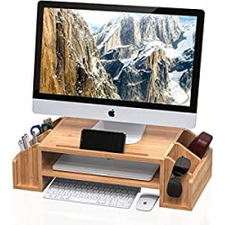 Bamboo 2-TIier Monitor Riser with Adjustable Storage Organizer Desktop Stand