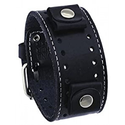 22mm Lug Width Black Wide Leather Cuff Wrist Watch Band