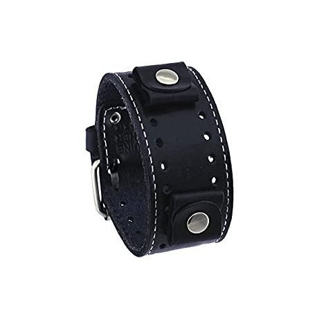 22mm Lug Width Black Wide Leather Cuff Wrist Watch Band