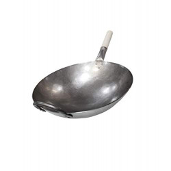 1.8 mm Thickness Heavy Duty Hand Hammered Carbon Steel Wok 14 inch , Round Bottom