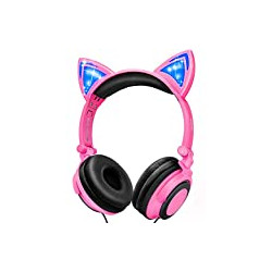 Kids Headphones with LED Light Up Cat Ears