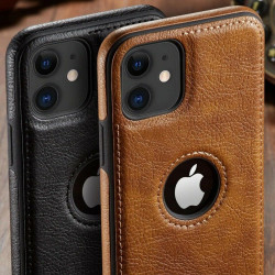Ultra Thin iPhone 13 12 X 7 8 Plus XS Max Leather Phone Case Brown black