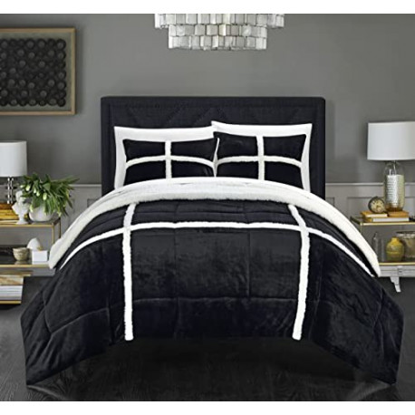3 Piece Comforter Set Ultra Plush Micro Mink Sherpa Lined Bedding