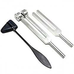 Set of Aluminum Sensory Tuning Forks in C 128 & C 512 and Tactical Black Taylor Percussion Hammer Mallet